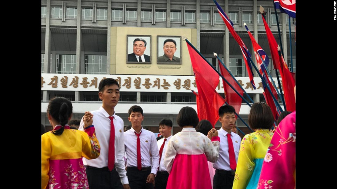 Participation in mass celebrations is mandatory for those privileged citizens allowed to live in the capital, Pyongyang. Taken on September 9.