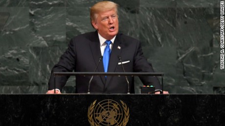 US President Donald Trump addresses the 72nd Annual UN General Assembly in New York on September 19, 2017. / AFP PHOTO / TIMOTHY A. CLARY        (Photo credit should read TIMOTHY A. CLARY/AFP/Getty Images)