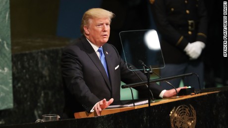 NEW YORK, NY - SEPTEMBER 19:  President Donald Trump speaks to world leaders at the 72nd United Nations (UN) General Assembly at UN headquarters in New York on September 19, 2017 in New York City. This is Trump&#39;s first appearance at the General Assembly where he addressed threats from Iran and North Korea among other global concerns.