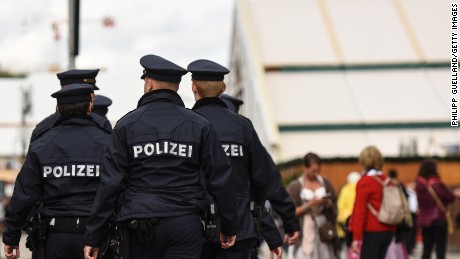 A group of policemen on patrol in Munich, Germany on Sunday. 