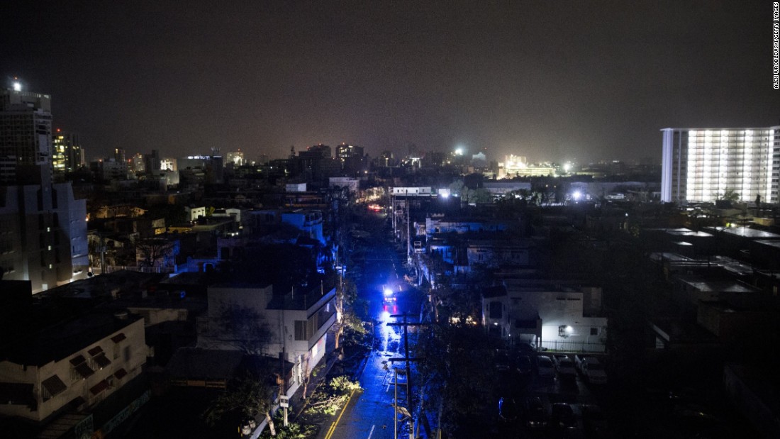 San Juan is shrouded in darkness after the hurricane knocked out power to the entire island of Puerto Rico.