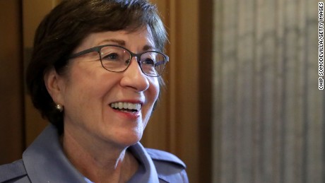 WASHINGTON, DC - JULY 26:  U.S. Sen. Susan Collins talks to reporters after leaving the Senate Floor following a vote at the U.S. Capitol July 26, 2017 in Washington, DC. GOP efforts to pass legislation to repeal and replace the Affordable Care Act, also known as Obamacare, were dealt setbacks when a mix of conservative and moderate Republican senators joined Democrats to oppose procedural measures on the bill.  (Photo by Chip Somodevilla/Getty Images)