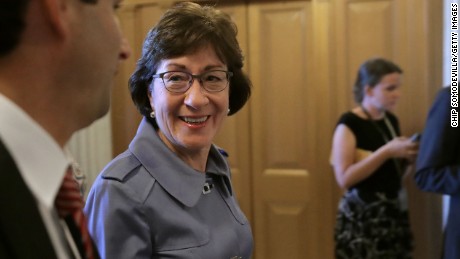 WASHINGTON, DC - JULY 26:  U.S. Sen. Susan Collins (R-ME) heads for the Senate Floor for a vote at the U.S. Capitol July 26, 2017 in Washington, DC. GOP efforts to pass legislation to repeal and replace the Affordable Care Act, also known as Obamacare, were dealt setbacks when a mix of conservative and moderate Republican senators joined Democrats to oppose procedural measures on the bill.  (Photo by Chip Somodevilla/Getty Images)