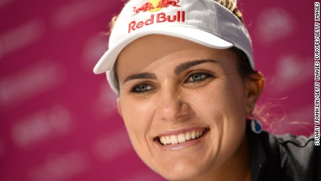 EVIAN-LES-BAINS, FRANCE - SEPTEMBER 12:  Lexi Thompson of USA speaks to the media during a press conference prior to the start of The Evian Championship at Evian Resort Golf Club on September 12, 2017 in Evian-les-Bains, France.  (Photo by Stuart Franklin/Getty Images)