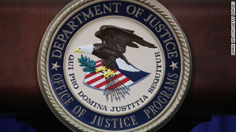 WASHINGTON, DC - JUNE 29: The Justice Department seal is seen on the lectern during a Hate Crimes Subcommittee summit on June 29, 2017 in Washington, DC. (Mark Wilson/Getty Images)
