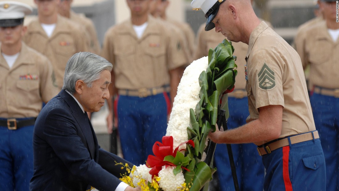 During a visit to Honolulu in 2009, Akihito lays a wreath at the National Memorial Cemetery of the Pacific. Akihito has repeatedly expressed remorse for his country&#39;s actions before and during World War II.