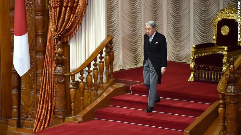 Akihito leaves after speaking at the opening ceremony of the Diet, Japan&#39;s parliament, in January 2017.