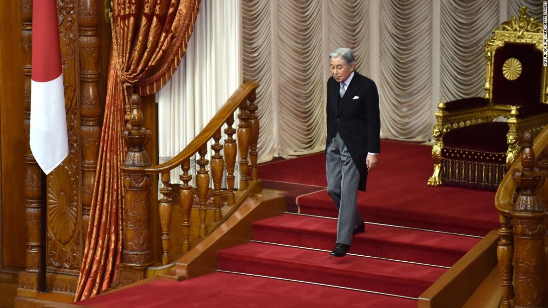 Akihito leaves after speaking at the opening ceremony of the Diet, Japan&#39;s parliament, in January 2017.