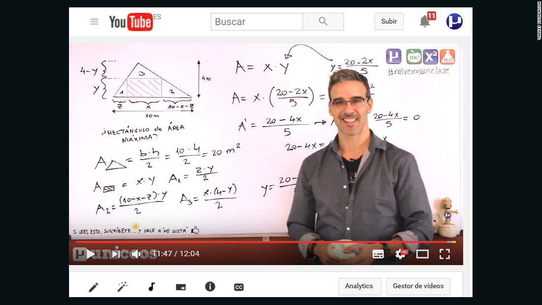 David Calle, a Spanish finalist, was concerned about the lack of support for students outside the classroom, so 10 years  ago he uploaded a maths video to YouTube. After this caught on, he began uploading maths, physics, and chemistry videos for families who couldn&#39;t afford a private tutor to bolster what is available in the traditional classroom. Now his Unicoos videos have been viewed by over 30 million students. 