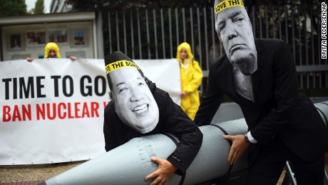 ICAN activists protest against the tensions between North Korea and the US.