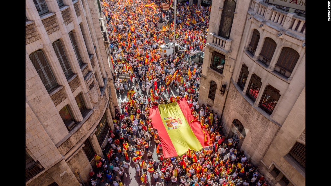 Thousands of people gather in Barcelona to rally for unity in Spain on October 8.