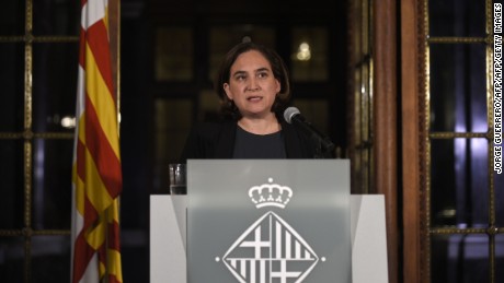 Barcelona mayor Ada Colau delivers a speech at the City Council in Barcelona.
