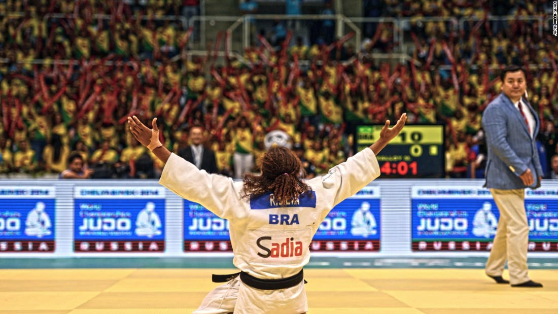 Hailing from Cidade de Deus -- featured in the award-winning film the City of God -- Rafaela Silva  is another judoka that boasts an amazing story. Here she is celebrating becoming world champion in Rio in 2013.