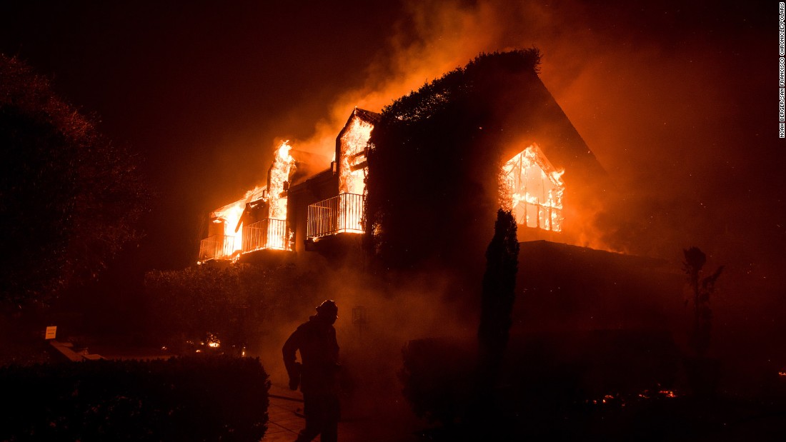 A building burns in Napa on October 9. 