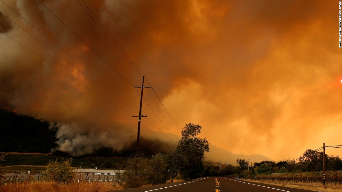 Smoke clouds the sun from wildfires burning in Santa Rosa and Napa Valley on October 10. 