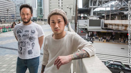 Kiyoshi Shimizu, of &quot;Save Tattooing in Japan,&quot; (left) and Taiki Masuda, tattooer, in Osaka.