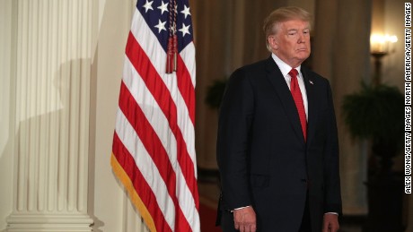 WASHINGTON, DC - OCTOBER 12:  U.S. President Donald Trump lisens during a nomination announcement at the East Room of the White House October 12, 2017 in Washington, DC. President Trump has nominated Nielsen to be the next homeland security secretary, the position that has left vacant by Chief of Staff John Kelly.  (Photo by Alex Wong/Getty Images)