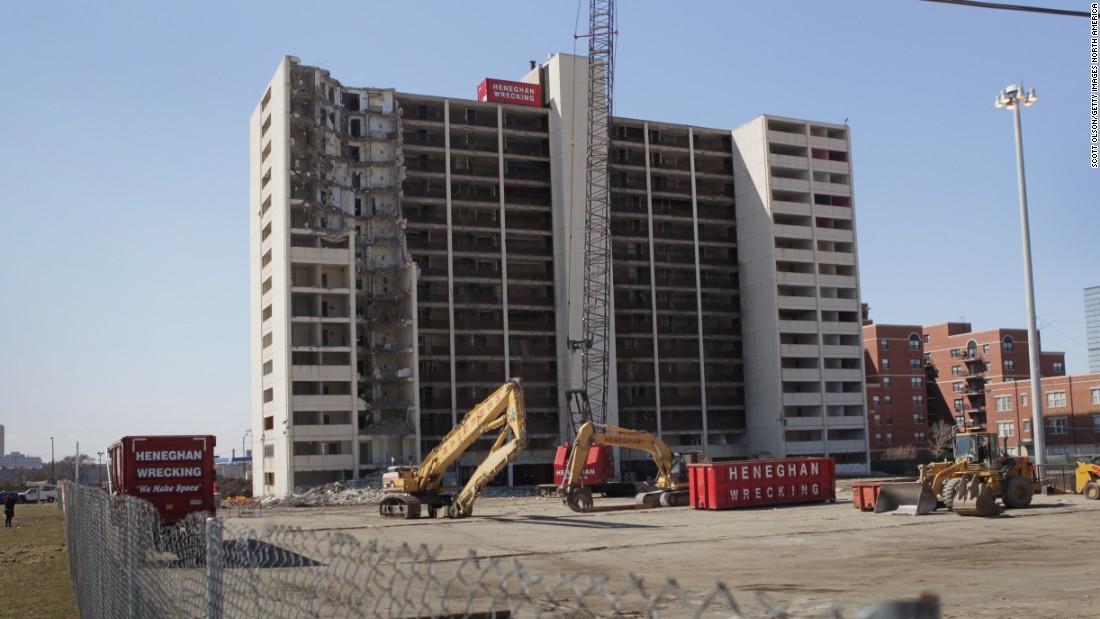 In Chicago, the last remaining building from the notorious Cabrini-Green housing project, pictured, was demolished in March 2011. The complex once housed 15,000 residents and was notorious for its crime, gangs and drugs.