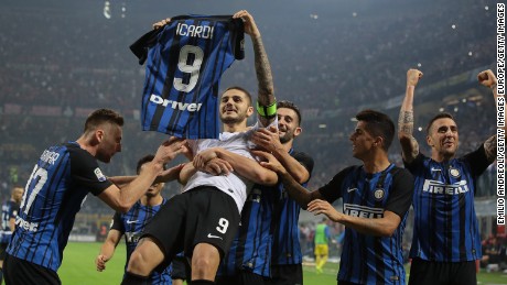 Icardi celebrates scoring his hat-trick 