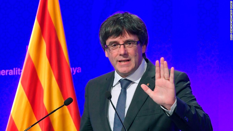 Catalan President Carles Puigdemont gives a press conference in Barcelona, on October 2, 2017.