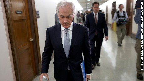 WASHINGTON, DC - OCTOBER 24:  Sen. Bob Corker (R-TN) walks to a committee hearing after speaking to members of the press on Capitol Hill about U.S. President Donald Trump October 24, 2017 in Washington, DC.