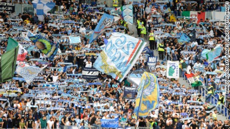 Lazio fans before the Serie A match between Lazio and US Sassuolo at Stadio Olimpico 
