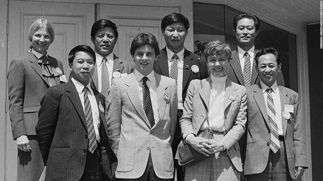 Xi -- in the back row, second from right -- poses with a group in Muscatine, Iowa, in 1985. As part of an agricultural delegation, he was making his first trip to the United States.