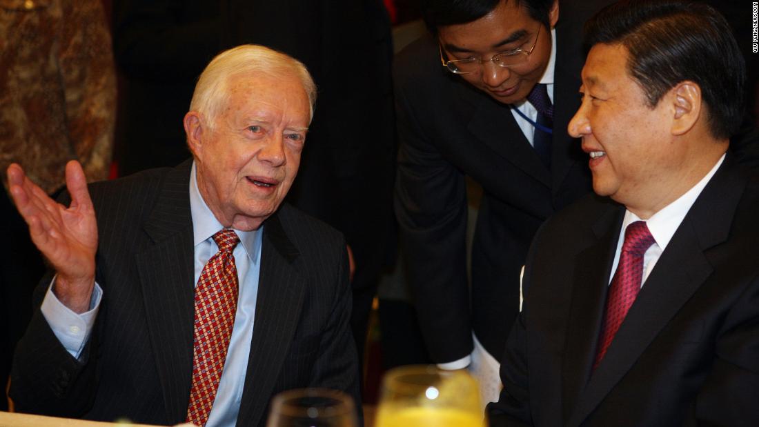 Xi chats with former US President Jimmy Carter in 2009. Carter was attending a Beijing dinner that celebrated 30 years of US-China relations.