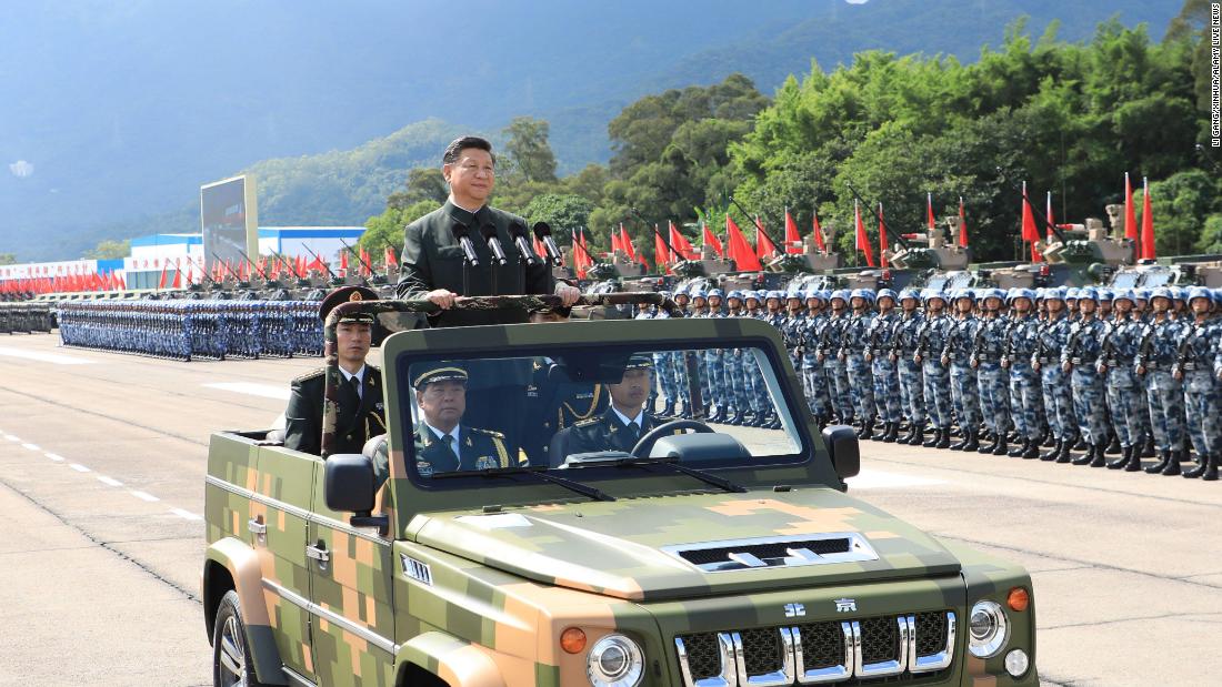 Xi inspects a military garrison in Hong Kong in June 2017.