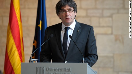 Carles Puigdemont making a statement in Barcelona last week. 