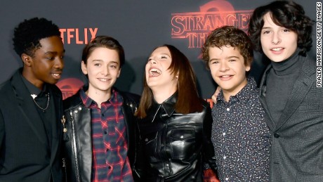 LOS ANGELES, CA - OCTOBER 26:  (L-R) Caleb McLaughlin, Noah Schnapp, Millie Bobby Brown, Gaten Matarazzo, and Finn Wolfhard attend the premiere of Netflix&#39;s &quot;Stranger Things&quot; Season 2 at Regency Bruin Theatre on October 26, 2017 in Los Angeles, California.  (Photo by Frazer Harrison/Getty Images)