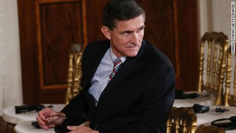 WASHINGTON, DC - FEBRUARY 10: National Security Adviser Michael Flynn sits before U.S. President Donald Trump and Japanese Prime Minister Shinzo Abe hold a joint press conference at the White House on February 10, 2017 in Washington, DC.  (Photo by Mario Tama/Getty Images)