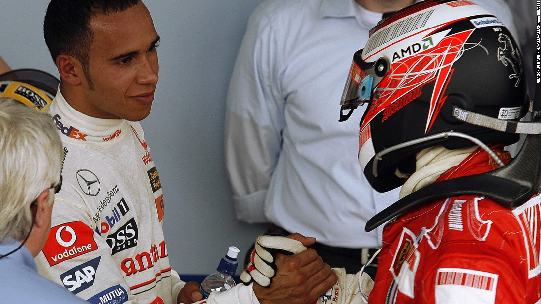 Hamilton has finished runner-up on two occasions. In 2007, his rookie season, he was pipped to the title by a single point in the final race by Kimi Raikkonen (right). 