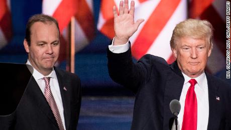 UNITED STATES - OCTOBER 30: FILE PHOTO Rick Gates looks on as GOP Presidential candidate Donald Trump checks the podium early Thursday afternoon in preparation for accepting the GOP nomination to be President at the 2016 Republican National Convention in Cleveland, Ohio on Wednesday July 20, 2016. (Photo By Bill Clark/CQ Roll Call)