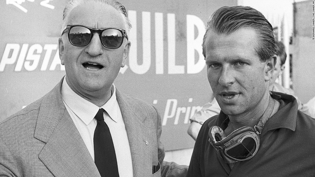 Ferrari and British driver Peter Collins, who raced for the Italian team from 1956 to 1958. Ferrari was an autocratic leader who would pit his drivers against one another in the belief that it would improve their performance. 
