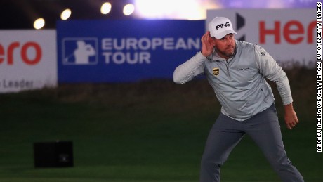 NEWCASTLE UPON TYNE, ENGLAND - SEPTEMBER 26:  Lee Westwood of England celebrates holing a putt on his way to victory in the Hero Challenge 2017
prior to the start of the British Masters at Close House Golf Club on September 26, 2017 in Newcastle upon Tyne, England.  (Photo by Andrew Redington/Getty Images)