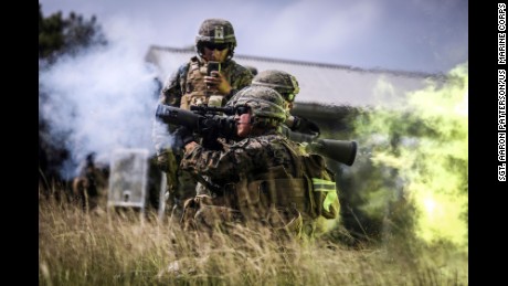 US Marines trains at Camp Hansen, Japan, in 2017.