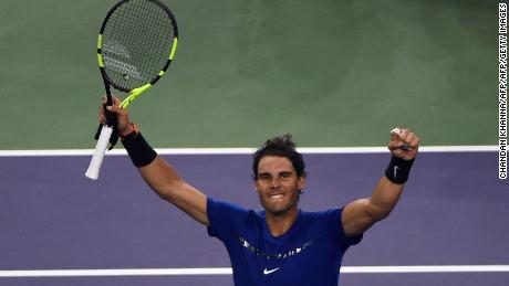 Rafael Nadal celebrates his victory against Marin Cilic of Croatia during their men&#39;s singles semi-final match at the Shanghai Masters tennis tournament in Shanghai in October. 