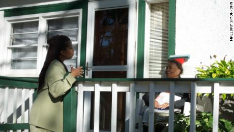 Kimberly Anne Tucker speaks with voters in Virginia Beach.