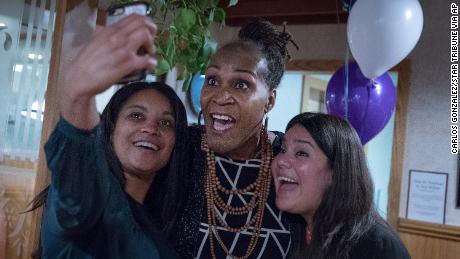 Andrea Jenkins (center) posed for a selfie as she won the Minneapolis Ward 8: Council Member race in Minneapolis on Tuesday.