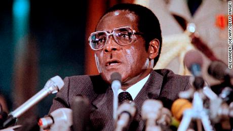 Robert Mugabe delivering a speech in 1986 in Harare.