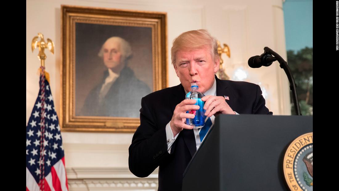 trump takes sip of water in speech