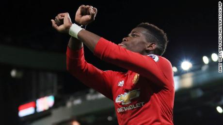 Manchester United&#39;s Paul Pogba celebrates after scoring against Newcastle United at Old Trafford on Saturday. 