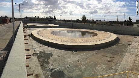 Two cement pads are all that's left after fuel storage tanks at Gaza's power plant were destroyed by Israeli airstrikes in 2014.