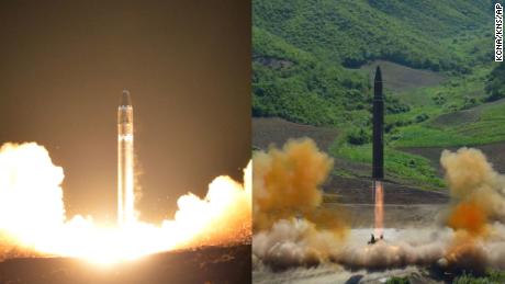 North Korea&#39;s most advanced intercontinental ballistic missiles (ICBMs), the Hwasong-15 (left) and Hwasong-14. 