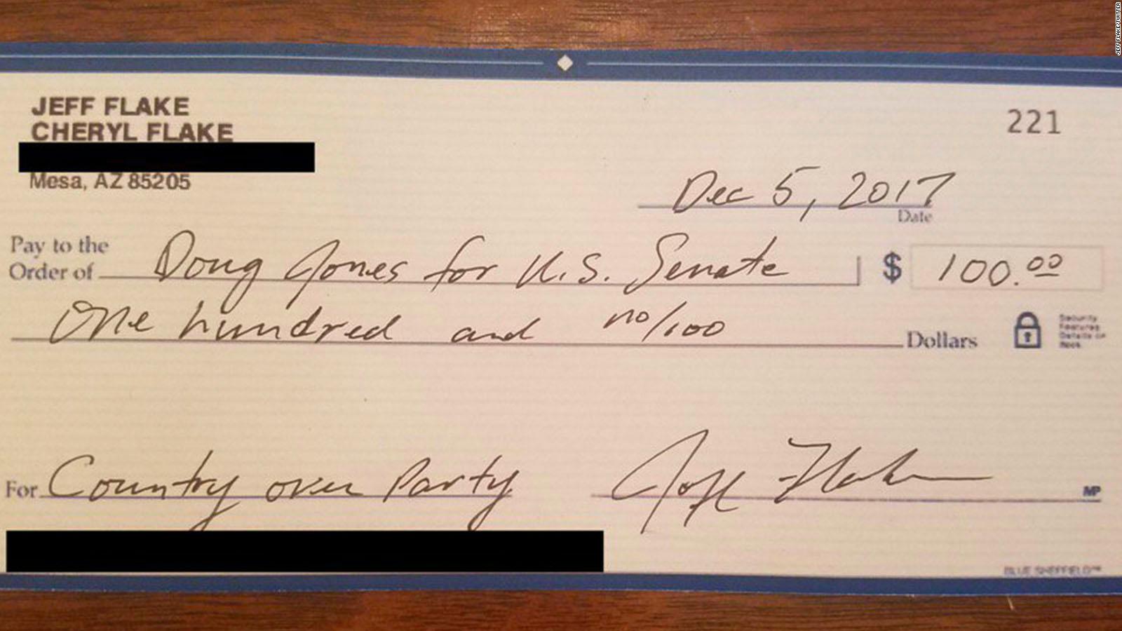 Flake writes check to Democrat opposing Moore
