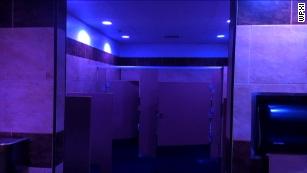 blue light in bathroom at home