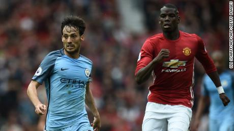 Manchester City&#39;s Spanish midfielder David Silva (L) vies with Manchester United&#39;s French midfielder Paul Pogba during the English Premier League football match between Manchester United and Manchester City at Old Trafford in Manchester, north west England, on September 10, 2016.
Pep Guardiola savoured a derby success over arch-rival Jose Mourinho on Saturday as Manchester City beat Manchester United 2-1 in an engrossing Premier League clash.
 / AFP / Oli SCARFF / RESTRICTED TO EDITORIAL USE. No use with unauthorized audio, video, data, fixture lists, club/league logos or &#39;live&#39; services. Online in-match use limited to 75 images, no video emulation. No use in betting, games or single club/league/player publications.  /         (Photo credit should read OLI SCARFF/AFP/Getty Images)