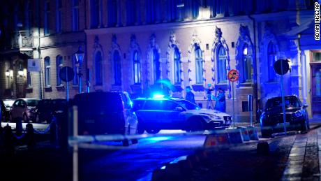 A view of a site where a synagogue was attacked in Gothenburg, Sweden, late Saturday Dec. 9, 2017. 