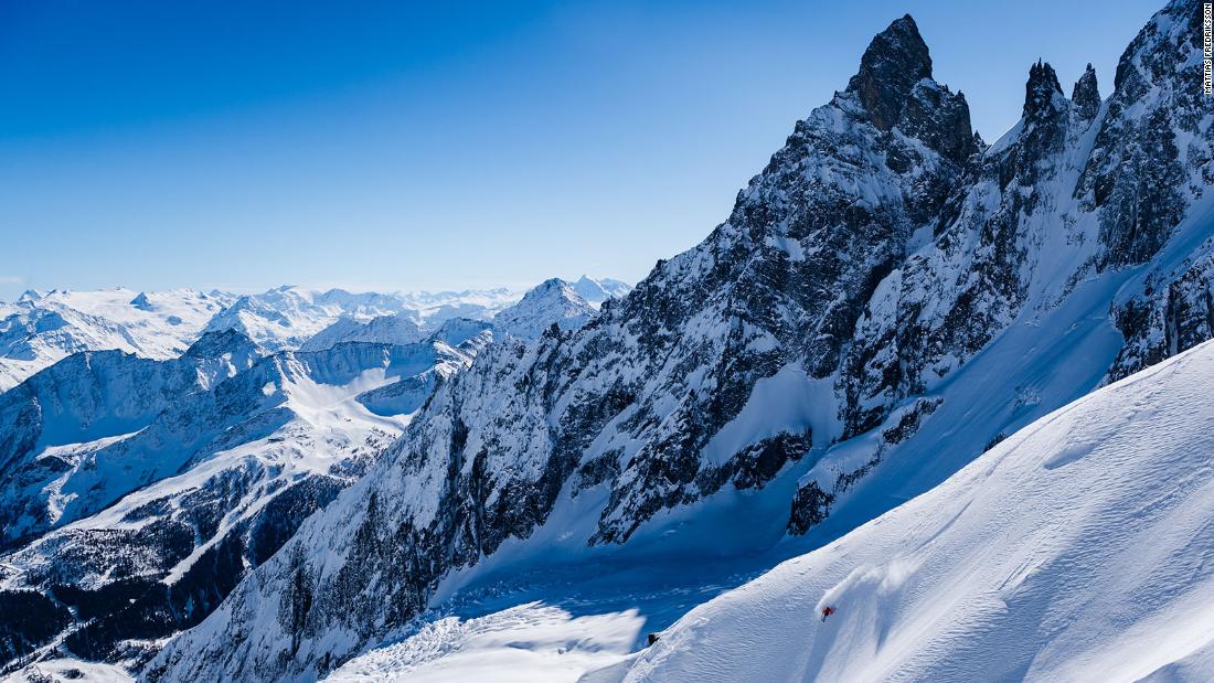 &lt;strong&gt;Mont Blanc massif:&lt;/strong&gt; &quot;This is one of my favorite areas to ski and photograph in the Alps. The mountains are impressive with endless possibilities. This is Chamonix local Alex Pittin, who is an ex-alpine racer in the French team and now a fully certified mountain guide, skiing powder on the Brenva glacier near Courmayeur in Italy&#39;s Aosta valley. The peak in the background is the Aiguille Noire de Peuterey (3, 773 meters).&quot; -- &lt;em&gt;Mattias Fredriksson.&lt;/em&gt;&lt;br /&gt;